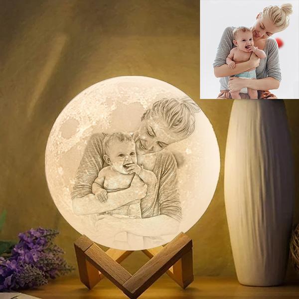 Lune Lampe Photo Personnalisé Impression 3D Créative et Gravé Mère et Bébé(10-20cm)