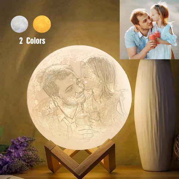3D Créative et Lampe de Lune Personnalisé  Gravée avec Photo de Mère et Fille